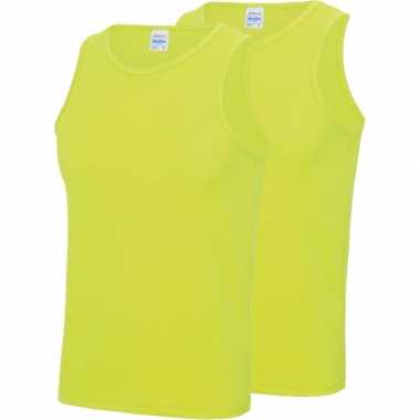 2-pack maat s - sport singlets/hemden neon geel voor heren shirt