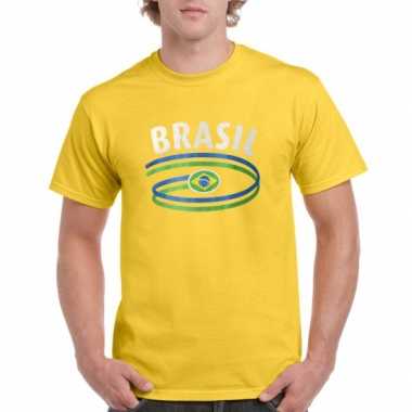 Geel heren shirtje met Braziliaanse vlag