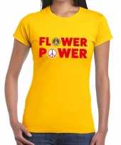 Flower power tekst t shirt geel dames